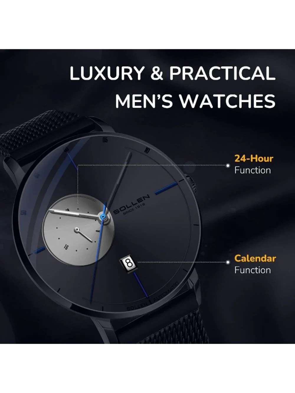 Men's Grey Luxury Minimalist Original Mechanical Movement Automatic Wrist Watch